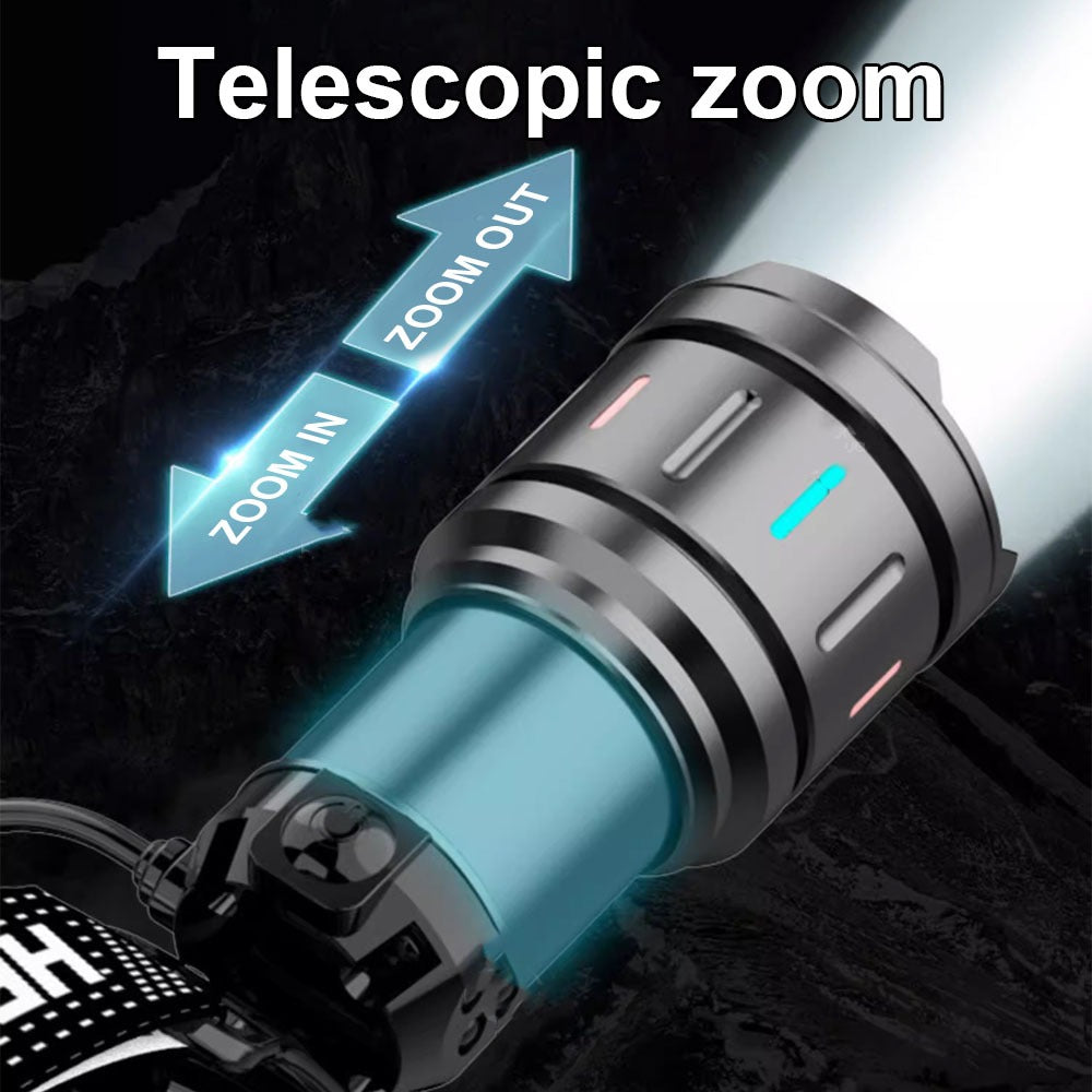 Linterna Cabeza Led 90000 Lm Recargable Tipo-c Tactica 800w