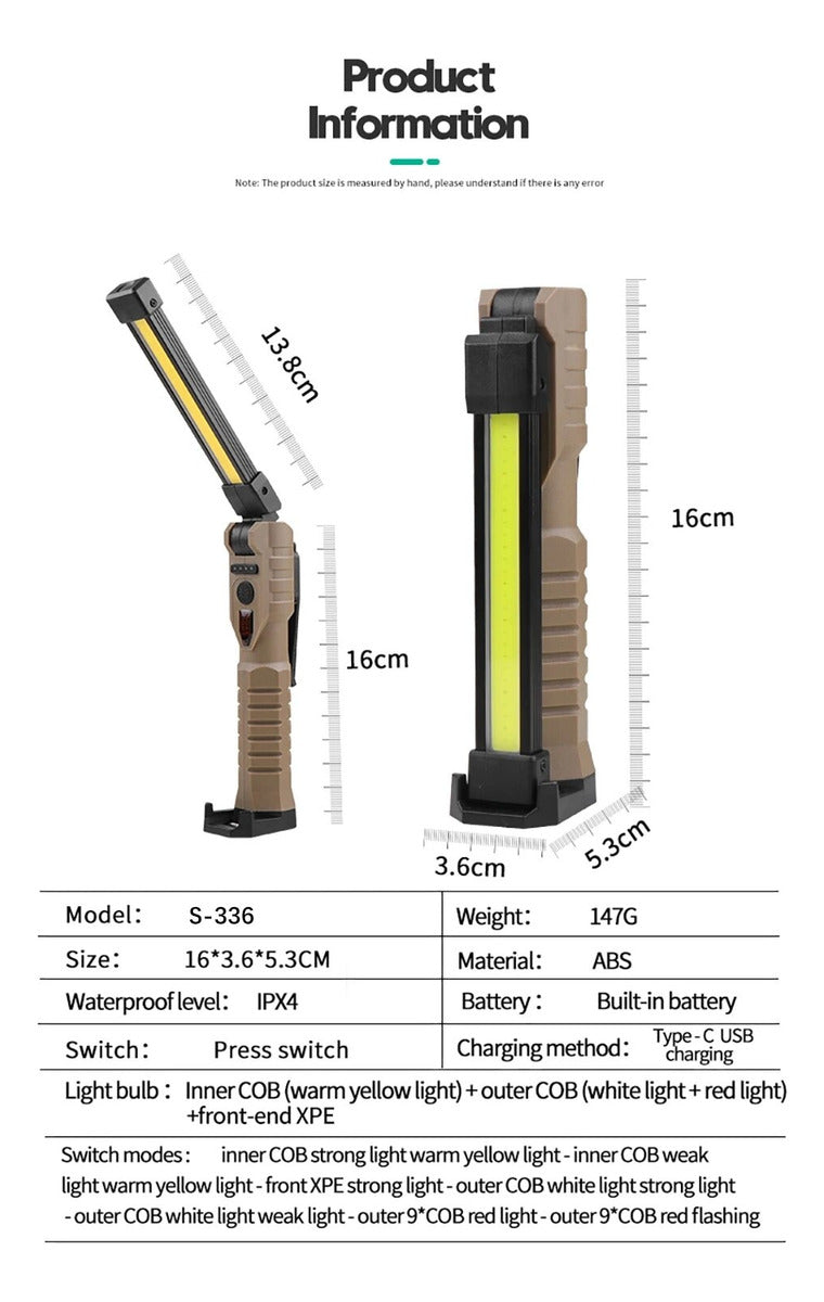 Linterna De Trabajo Led Plegable Recargable Con Imán 360°
