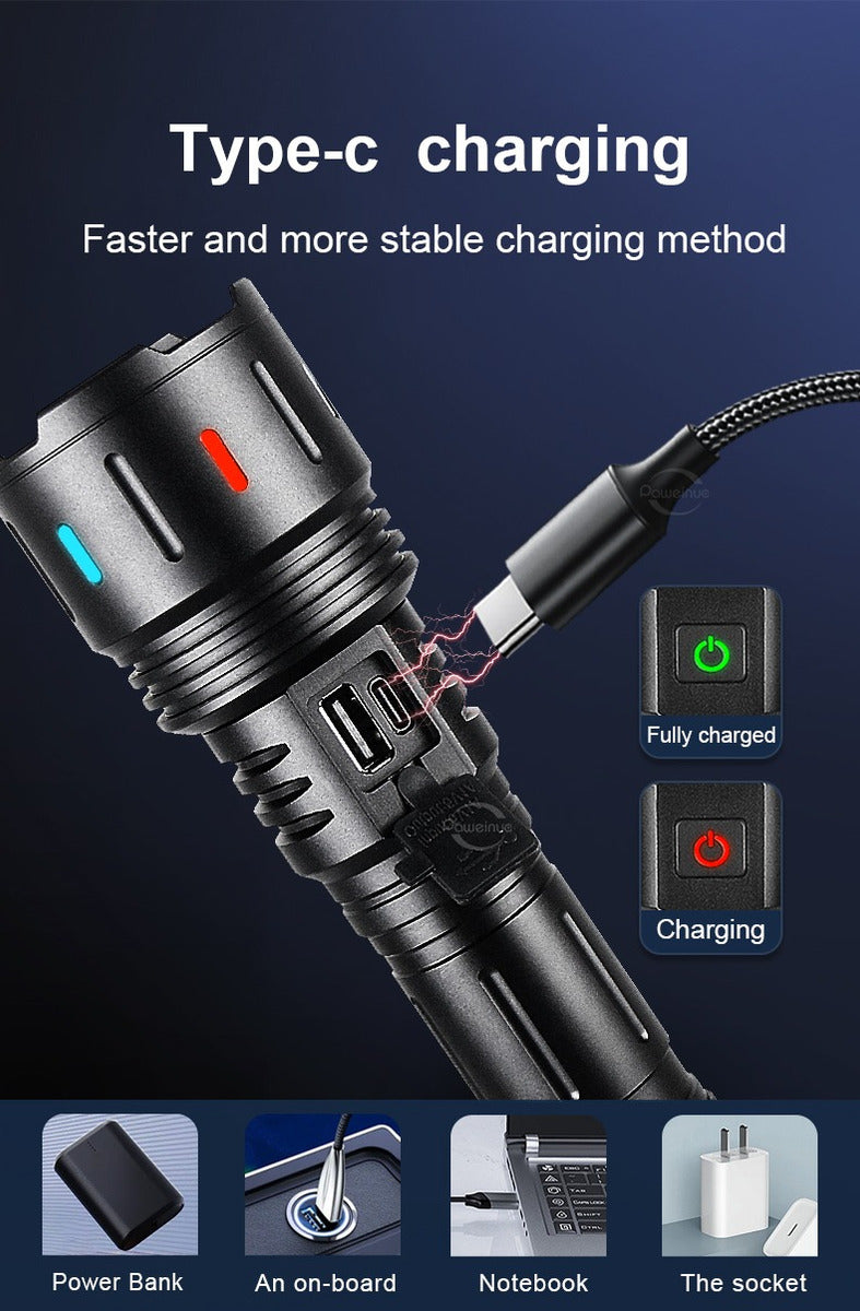 Linterna Táctica Led Brillante 25000lm Recargable Tipo-c Sos