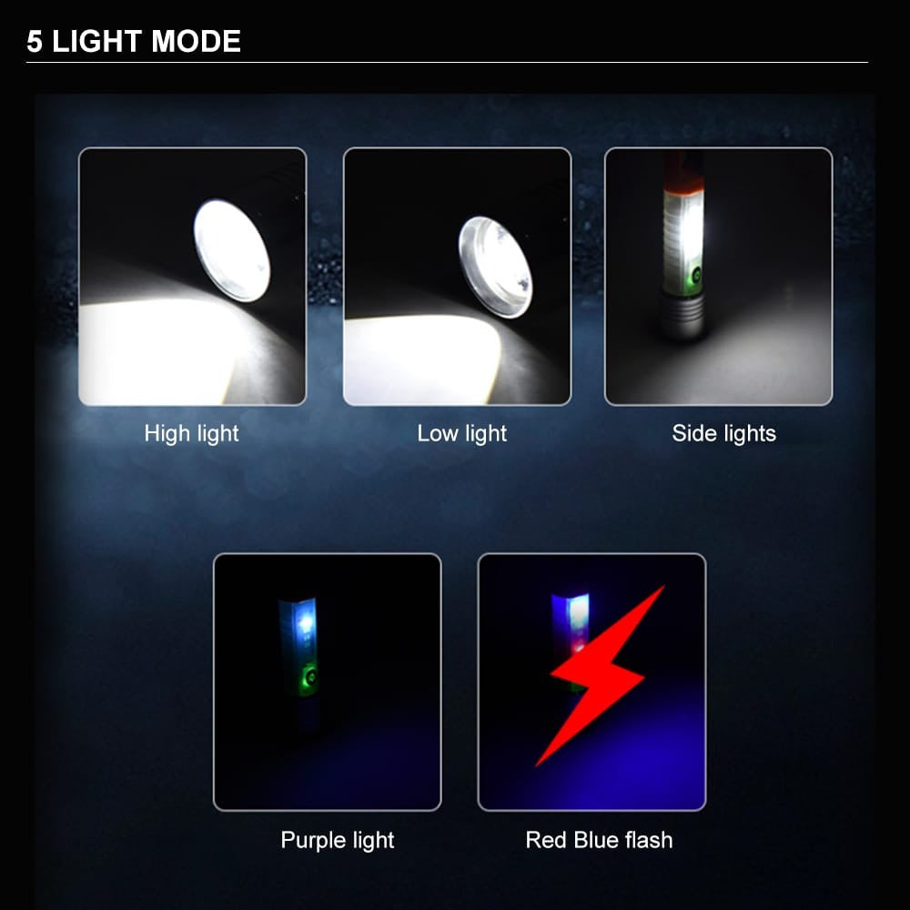 Linterna Foco Led Largo Alcance 600 Metros Usb + Baliza Led