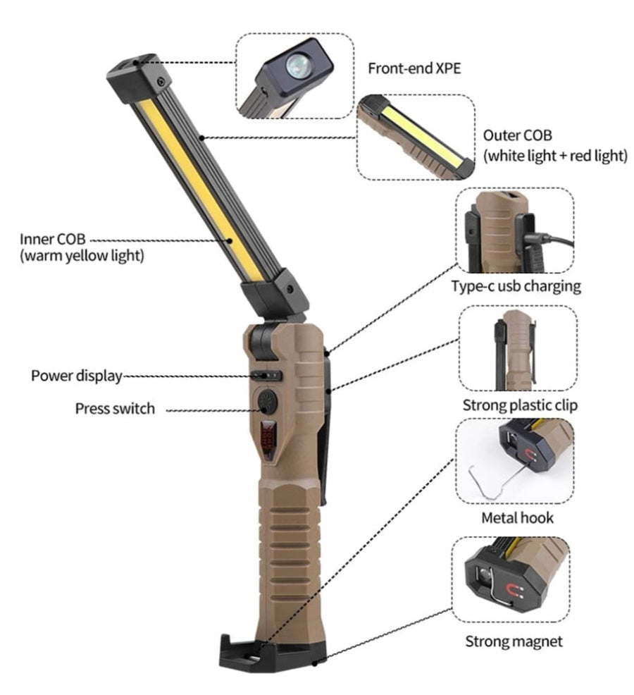 Linterna De Trabajo Led Plegable Recargable Con Imán 360°