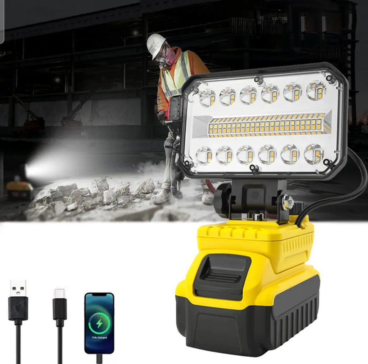 Lampara Inalámbrica 18v 1700lm Linterna Led 30w Recargable Amarillo Doble Tono