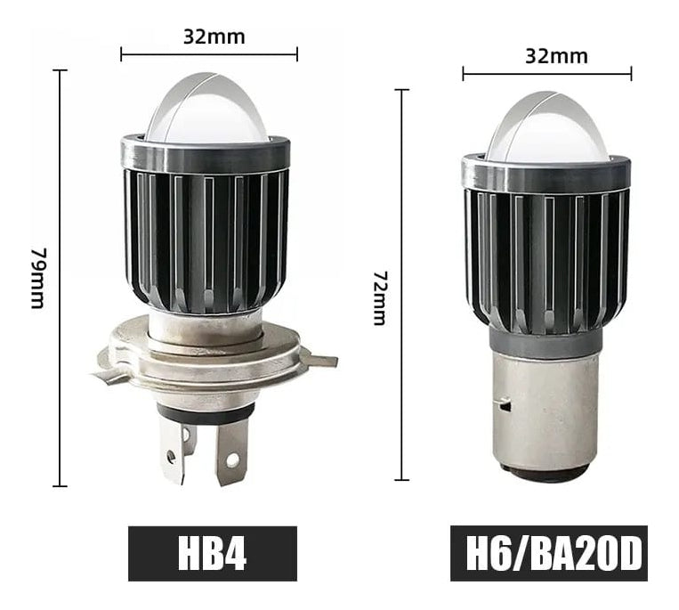 Faro / Ampolleta LED Moto H4 Ba20D CSP con Lupa | Luz Blanca y Amarilla Alta Potencia