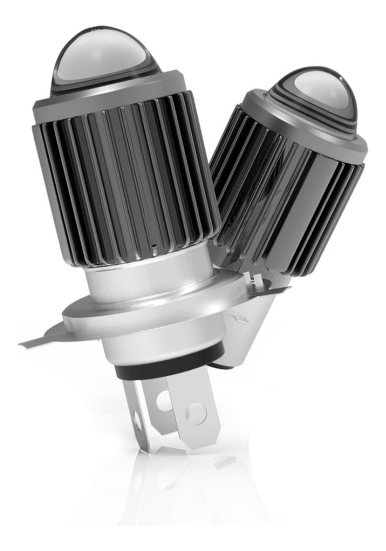 Faro / Ampolleta LED Moto H4 Ba20D CSP con Lupa | Luz Blanca y Amarilla Alta Potencia
