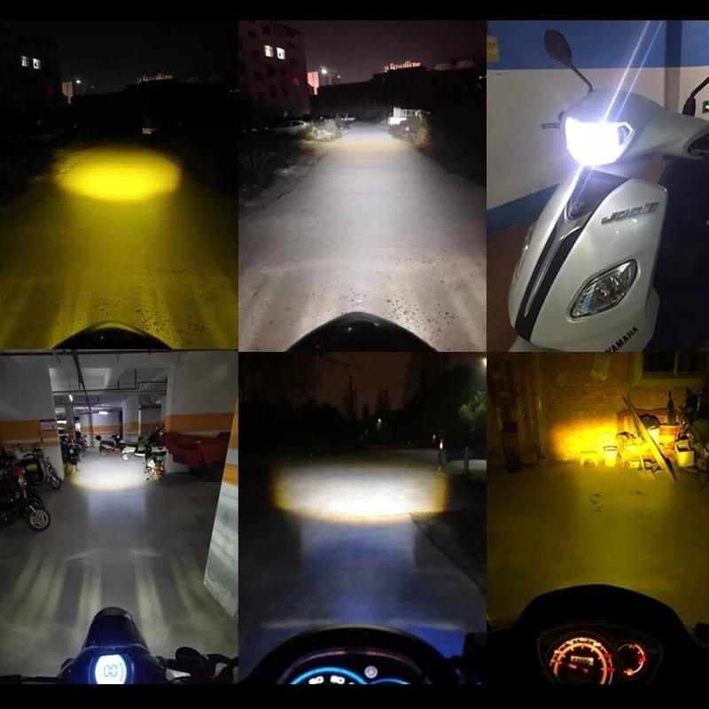 Faro / Ampolleta LED Moto H4 Ba20D CSP con Lupa | Luz Blanca y Amarilla Alta Potencia